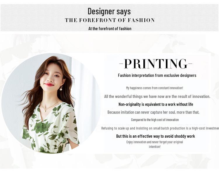 2024 Summer Women's High-End Chiffon Floral V-Neck Long Dress - Elegant, Slimming & Full Coverage Design