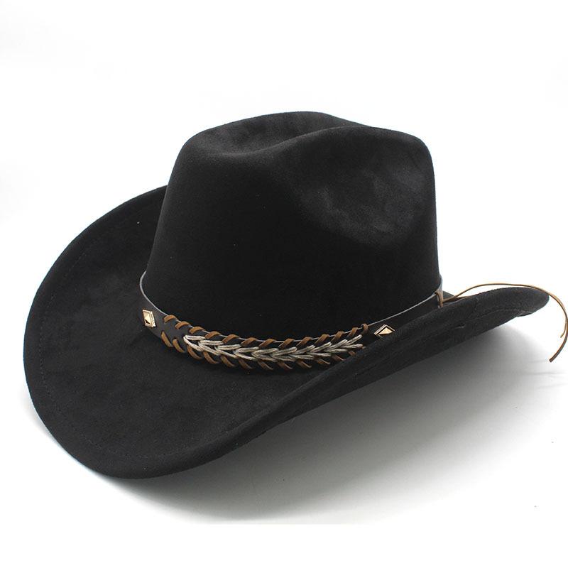 Suede Jazz Top Hat Women'S Brim Suede One-Word Top Men'S Ladies Cowboy Hat Felt Hat