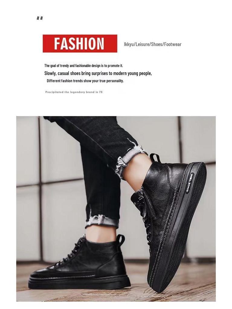 Мужские зимние высокие кожаные ботинки на плюшевой подкладке - Модные повседневные мартинсы для снега