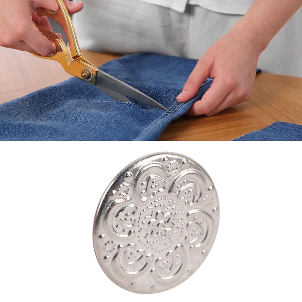 50 шт. шт. шт. пуговицы для брюк, съемные, не пришиваемые, 17 мм, цветочный узор, нержавеющая сталь, серебро с 2x6,5 мм P