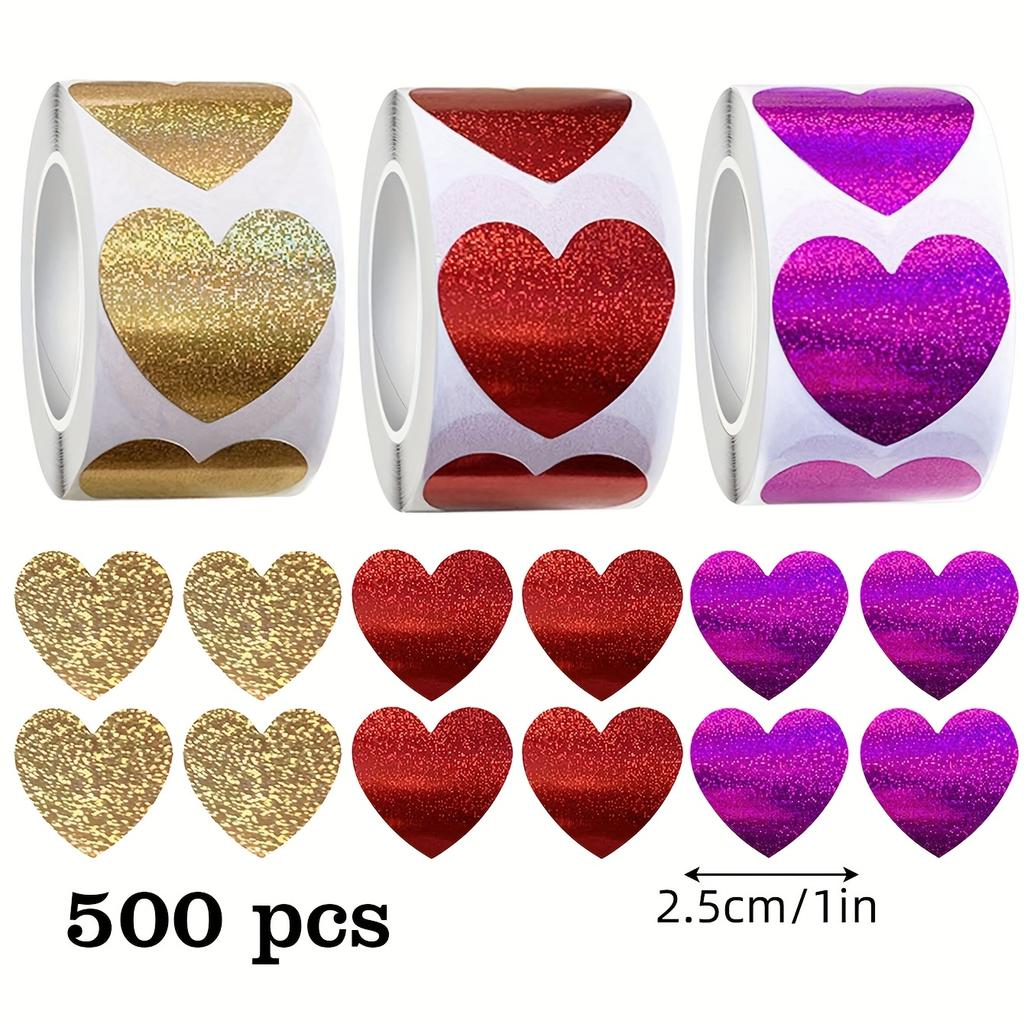 500pcs/roll Heart-Shaped Glitter Labels,Self-Adhesive Stickers for Baking Packaging,Valentine's Day,Bridal Gifts,Easter Gifts