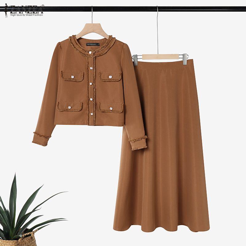 ZANZEA Женская блузка с длинным рукавом и длинные юбки, повседневные костюмы-двойки