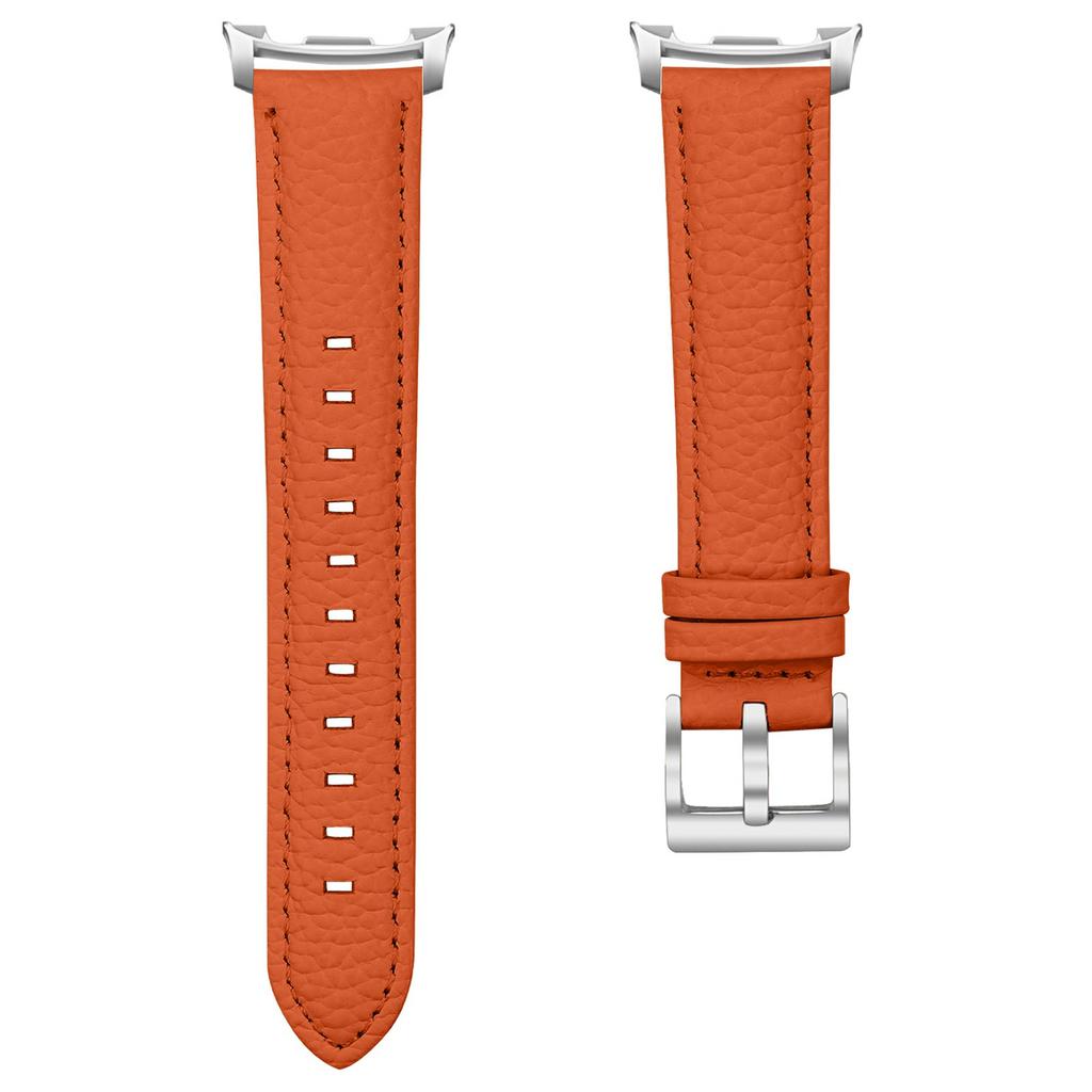 Litchi Texture Genuine Cow Leather Strap for Samsung Galaxy Watch8 Classic 46mm/Watch8 44mm/40mm Pointed-End Watch Band with Silver Buckle