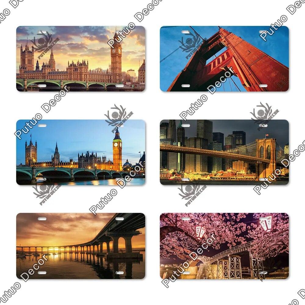 Putuo Decor Bridge Licenses Plate Metal Sign Plaque Metal Vintage Decoration for Living Room Door Beach House Home Wall Decor