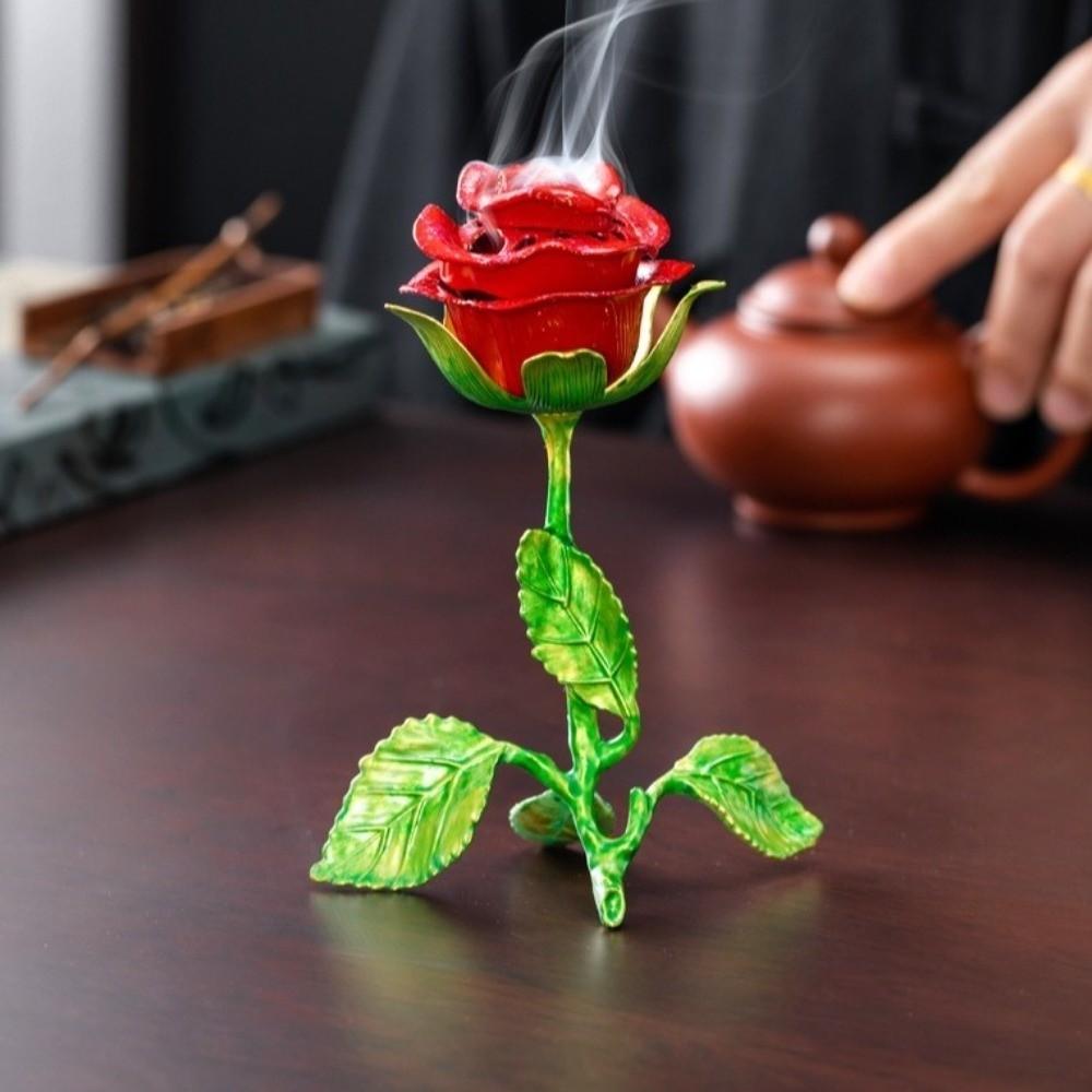 Romantic Handcrafted Metal Rose Burner Sturdy Traditional Incense Burner Heat-resistant Alloy Crafts Incense Holder Study Room