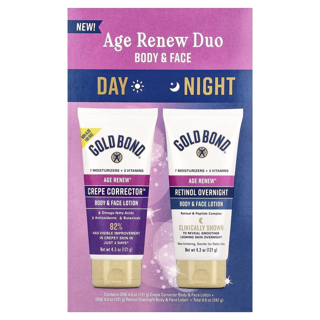 Gold Bond, Age Renew® Duo, День и Ночь, Лосьон для Тела и Лица, 2 Бутылки, 4.3 унции (121 г) Каждый