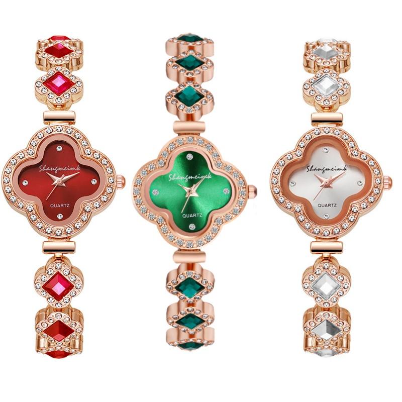 Повседневный браслет изумрудно-зеленый женские кварцевые часы со стразами подарок для девочек