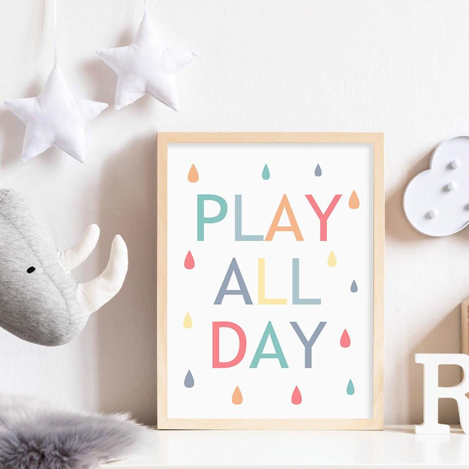 Красочные Радужные капли дождя, плакаты на весь день, печать на холсте, настенные художественные картины для детской комнаты, домашний декор для комнаты для девочек