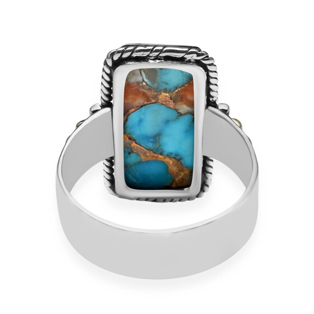 Двухцветное кольцо из стерлингового серебра 925 пробы с натуральным бирюзовым камнем устрицы для женщин и девочек