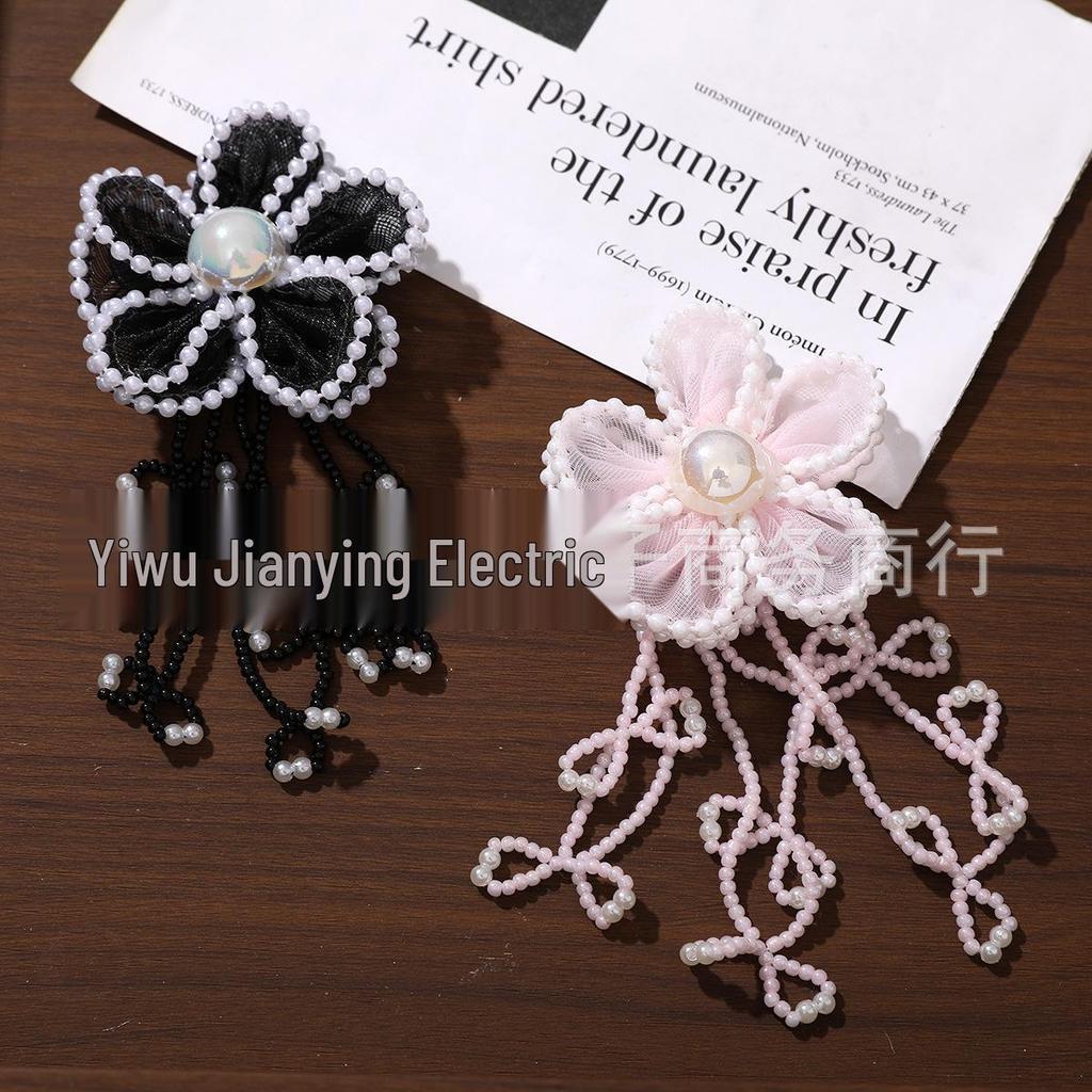 Korean Tassel Seed Bead Pearl Flower Earrings, Hair Clips, and Brooch Accessories