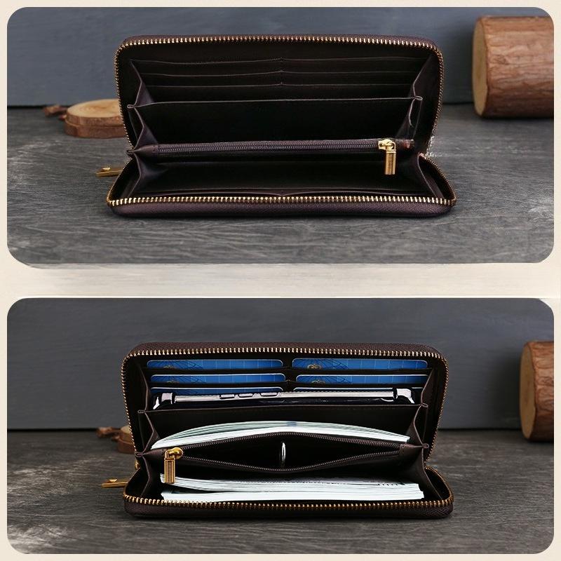 Кошелек из натуральной кожи в ретро-цвете с эффектом состаривания, с множеством отделений и большой вместимостью, деловой клатч