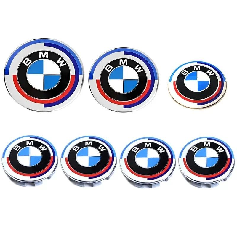 7pcs Front Hood Emblem New Type Logo 82mm+Rear Badge 82mm+Wheel Hub Cap 68mm+Steering Wheel Sticker 45mm for All for BMW