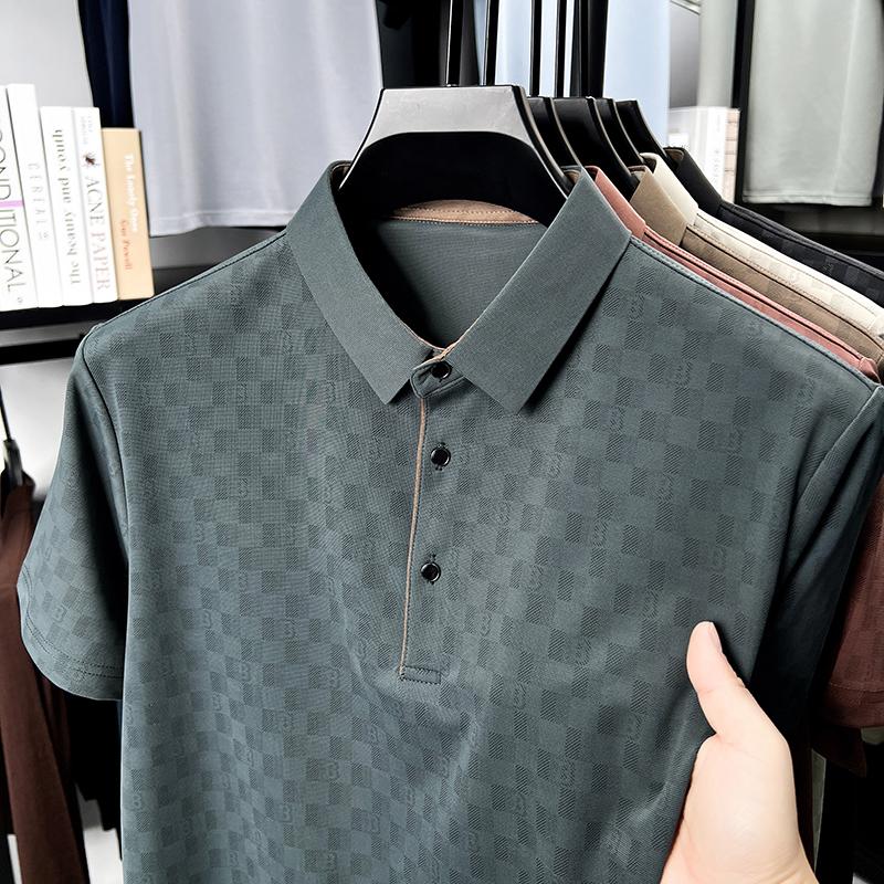 Summer T-shirt New Ice Silk Men's Lapel Short Sleeved Polo Casual Half Sleeved Polo Shirt Top Dad Outfit T-shirt