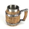 Wood Style Beer Mug 3D Resin Multifunctional Stainless Steel Coffee Cup Wine Glass Metal Double Wall Mug Beer Jug Cup Thermal