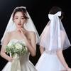 Wedding Bridal Veil Double Layers Short Length Sheer Veils with Cute Bowknot Hair Accessories for Bride Cut Edge Drop Ship