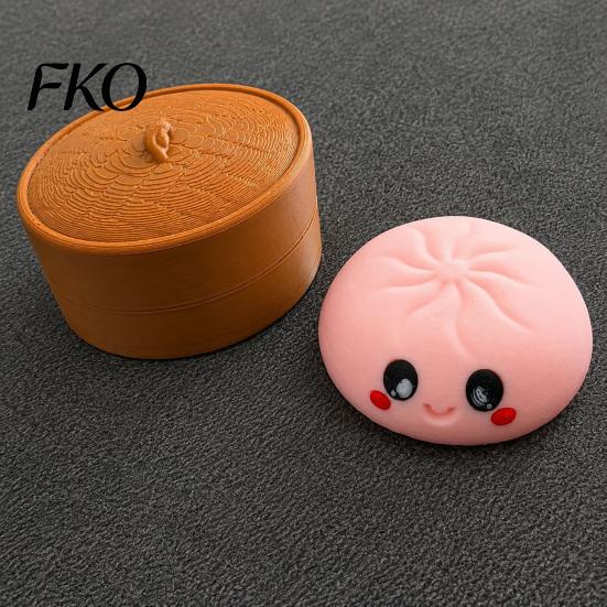 Dumpling Decompression Toy Cartoon Clicker with Steamer, 3D Printed Smiling Steamed Sensory Bun Toy, Shape Finger for Stress
