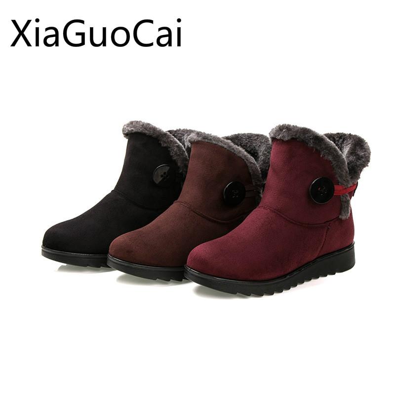 Высококачественный бренд Женские зимние сноубутсы большого размера Резиновые теплые с коротким плюшем Сноубутсы Хлопковые ботинки