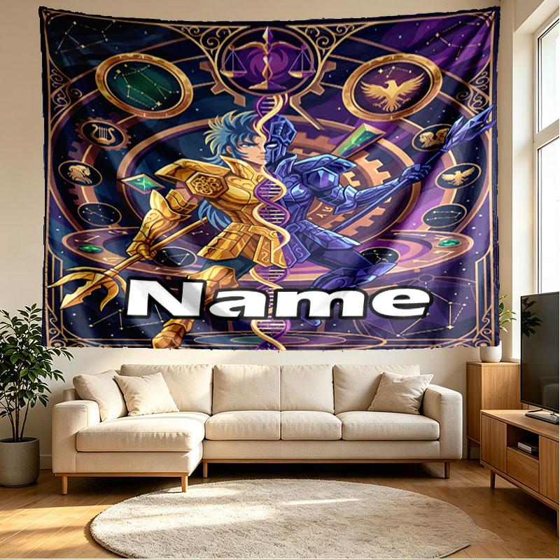 Custom Name Personalized Saint Seiya Print Tapestry, Wall Art Decor, Bedroom, Dorm, Apartment, LivingRoom, Party Backdrop, Gift for Birthday
