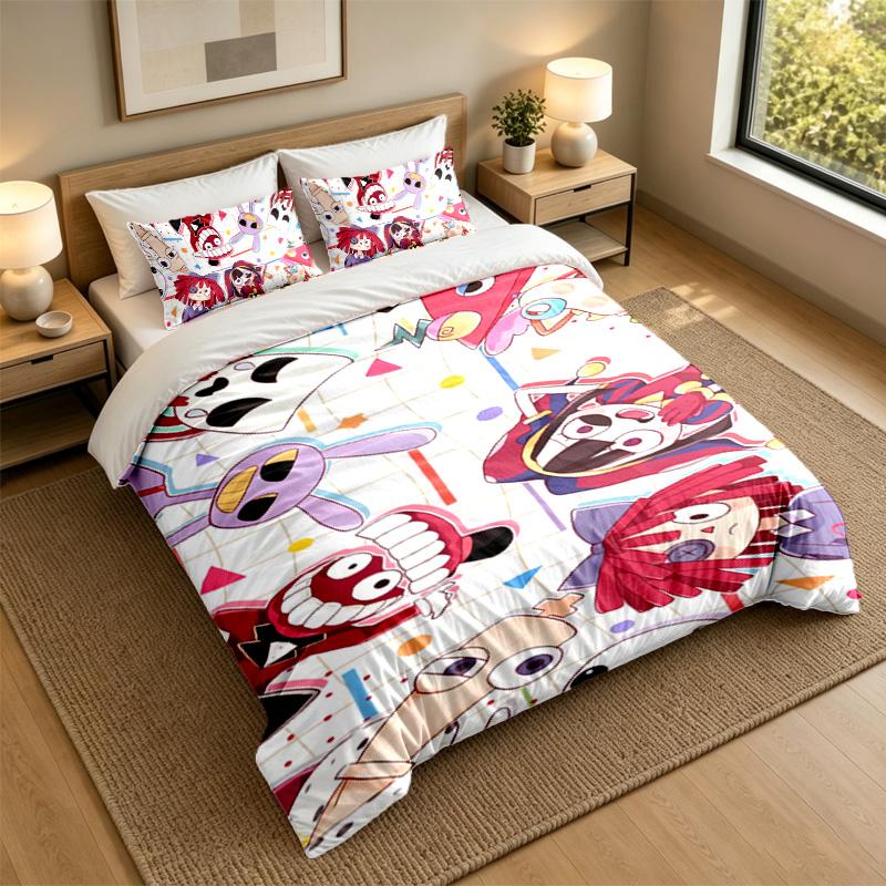 Soft Bedding Set The Amazing Digital Circus Pattern, 1 Duvet Cover plus 2 Pillowcases Stylish Bedroom Home Textile