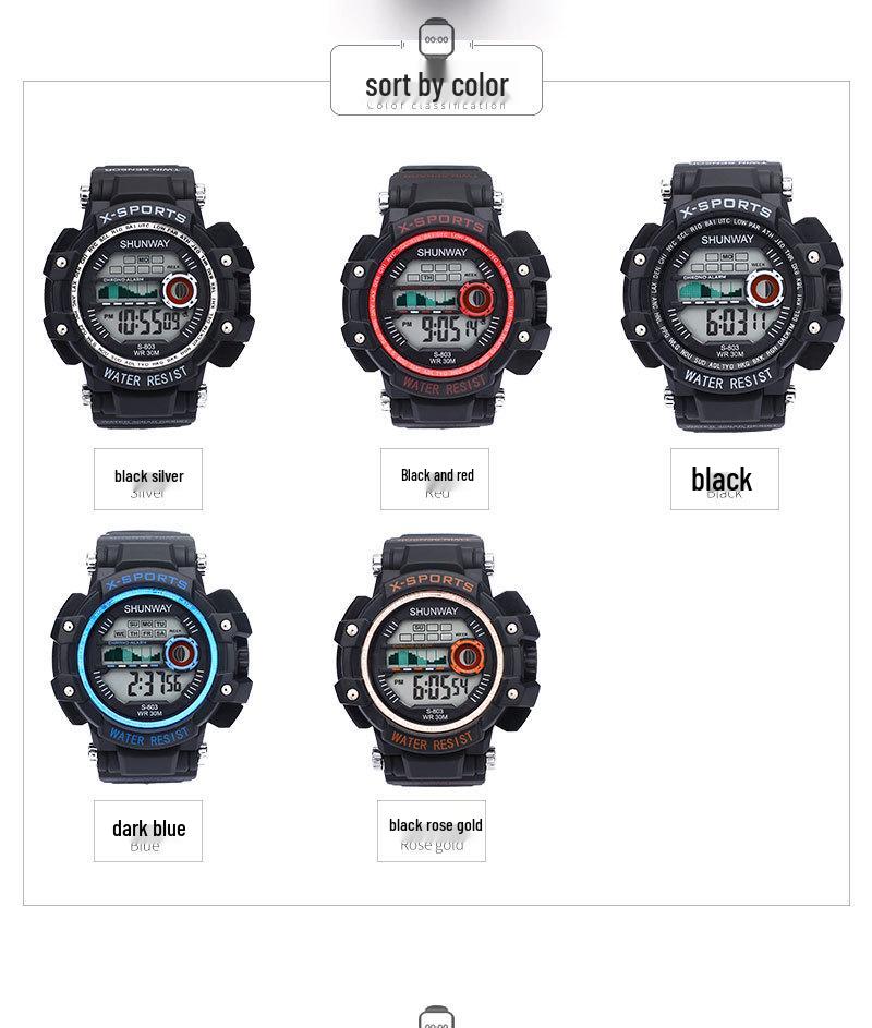 Светодиодные молодежные светящиеся водонепроницаемые спортивные часы-хронограф с многофункциональным дисплеем
