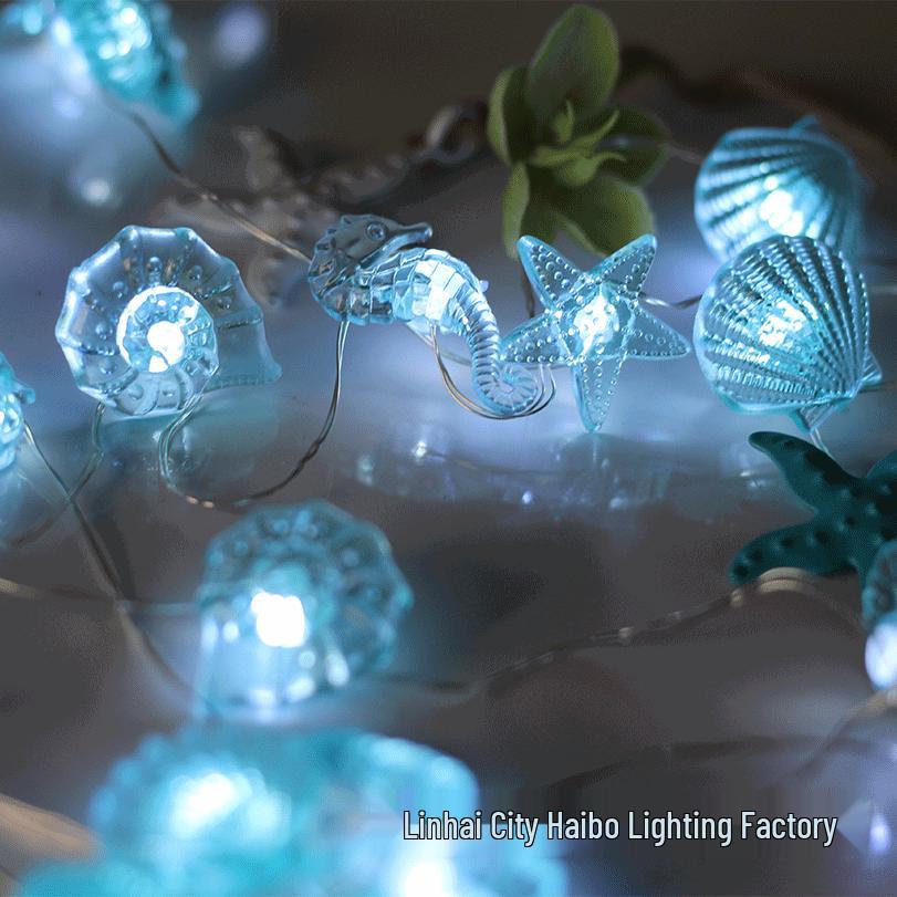 LED Ocean Series Children's Decorative String Lights: Starfish, Seashell, Seahorse, Conch Copper Wire Fasteners.
