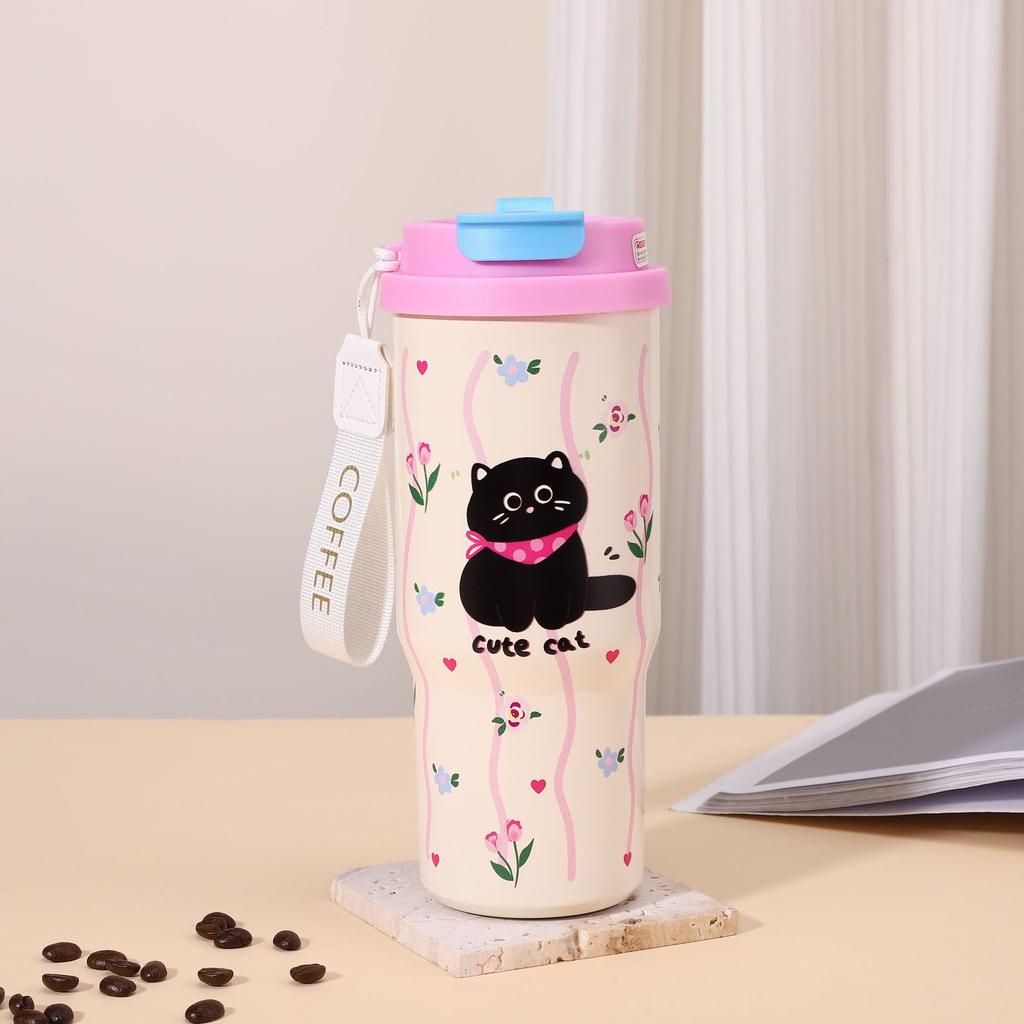 Высококачественная термокружка из нержавеющей стали 316, портативная для улицы, с веревкой, чашка для кофе, милая мультяшная, для двойного питья, автомобильная кружка