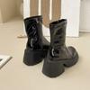 Зимние женские сапоги в стиле панк, высокие сапоги до колена, модные лакированные кожаные сапоги на платформе, дизайнерские сапоги на квадратном каблуке Botas De Mujer