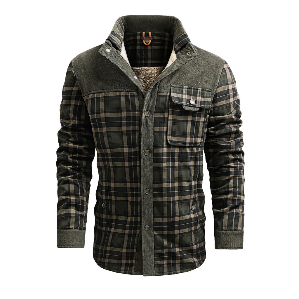 Зимняя мужская красивая рубашка с длинными рукавами, клетчатая бархатная куртка, рубашка из шерпы