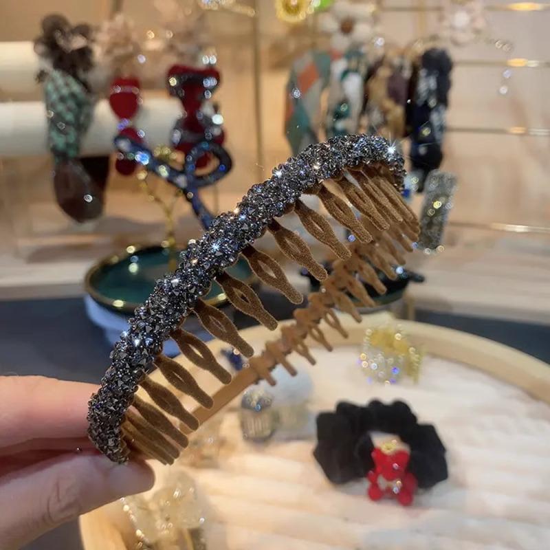 Элегантная бархатная зубчатая нескользящая повязка для волос и резинка для волос со стразами для женщин