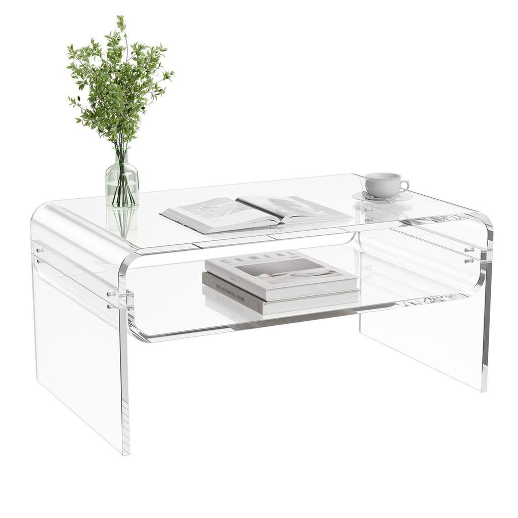 Acrylic Coffee Table, 2 Tiers Center Table with Storage Shelf, Modern Rectangle Acrylic Coffee Desk, Ideal for Dining Room, Kitchen Island,