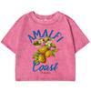 Amalfi Coast Lemon & Fruit Printing Women Washed Slim T Shirts Cotton Summer T-Shirt Retro Clothing Short Sleeve