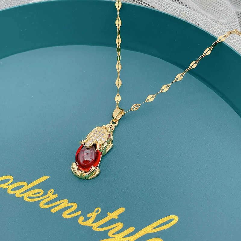 Позолоченная 18K подвеска-талисман «Мешочек удачи» из титановой стали для женщин - Не выцветающая, Легкая роскошь, Цепочка-ключица, Идеальный подарок на День святого Валентина