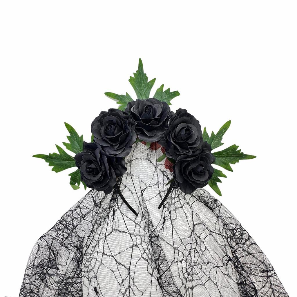 Хэллоуин Готический кружевной платок-повязка на голову с красными розами Косплей Повязка для волос для женщин Детские аксессуары для костюмной вечеринки