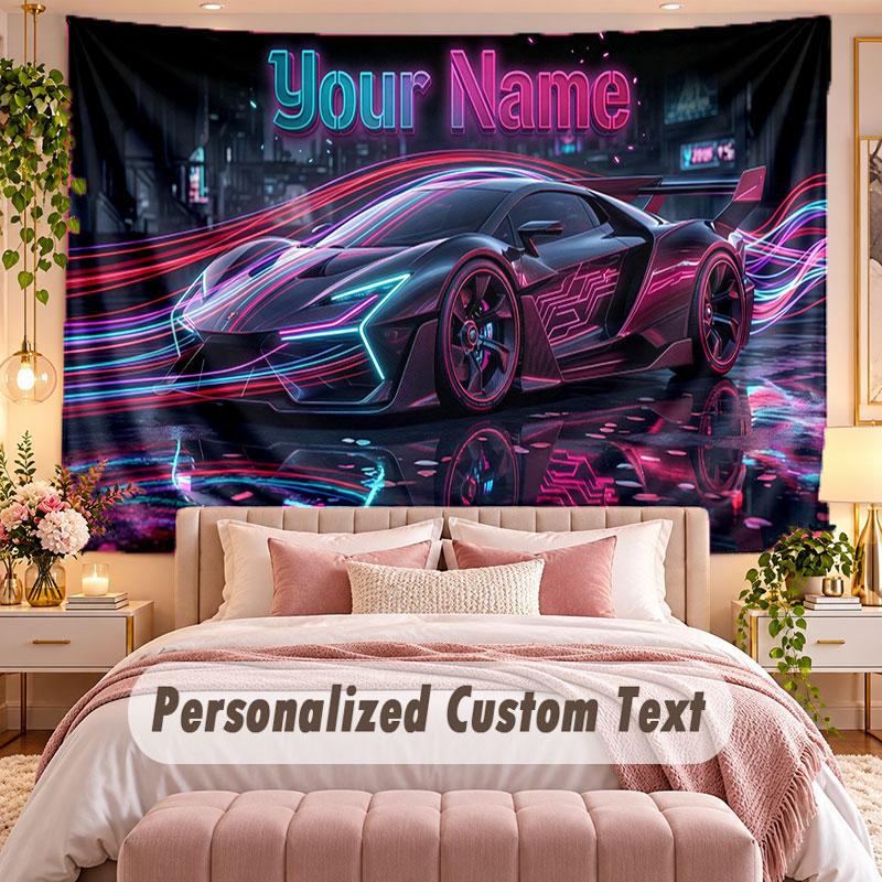 Car Racing (77) Theme Wall Tapestry Customized With Name Text Personalized Hanging Tapestry For Bedroom Living Room Decor