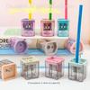 Double Hole Pencil Sharpener Random Color Stationery Mini Pencil Shavings  Children Gift