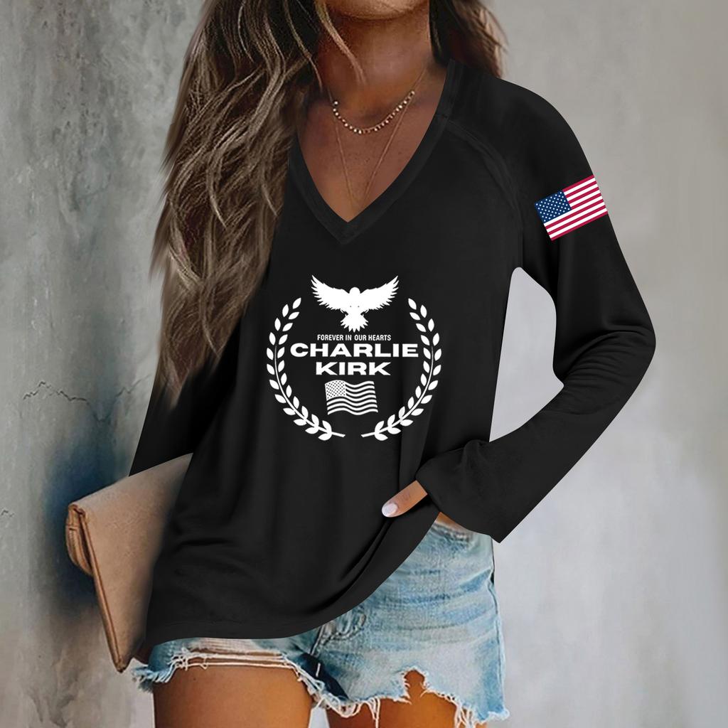 Women's Fashion Casual Long Sleeve Halloween Printed V-Neck Top