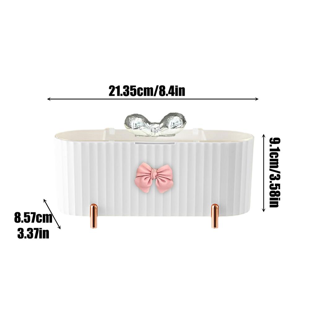 Cosmetic Storage Box Cute Bow Design 3 Grid Transparent Cover Suitable Stick Puffs and Cosmetics Suitable Bathroom Decoration