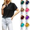 Silk Blouse For Women's Short Sleeve Satin Button Down Shirts Casual Loose V-Neck Business Work Tunic Top