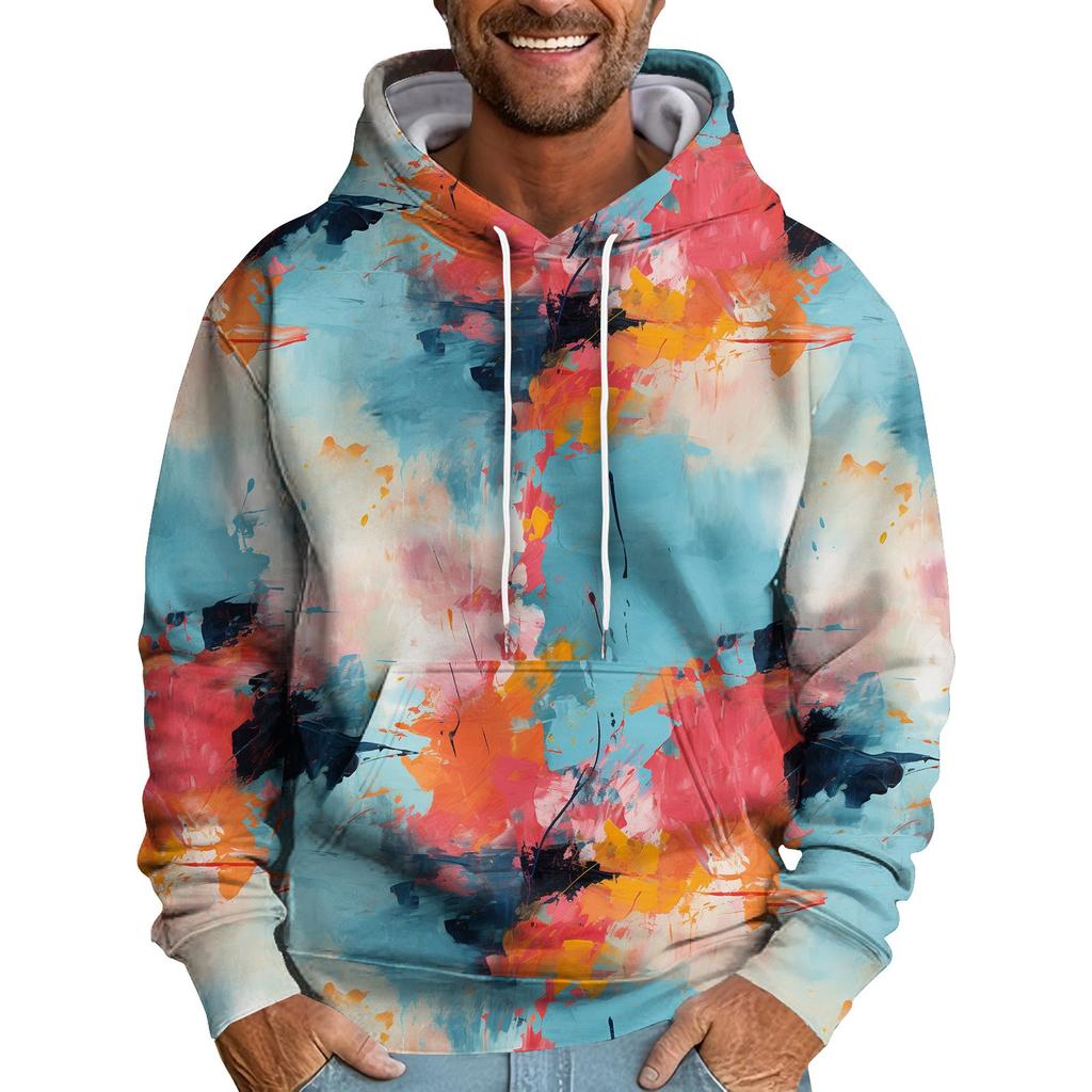 Men's Loose Abstract Printed Hooded Sweatshirt Men's Casual Fashion Sports Sweatshirt