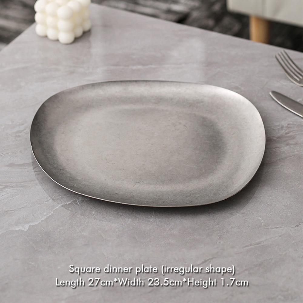 Многофункциональная винтажная металлическая обеденная тарелка, неправильная костяная посуда, ретро тарелки для еды, для обеда