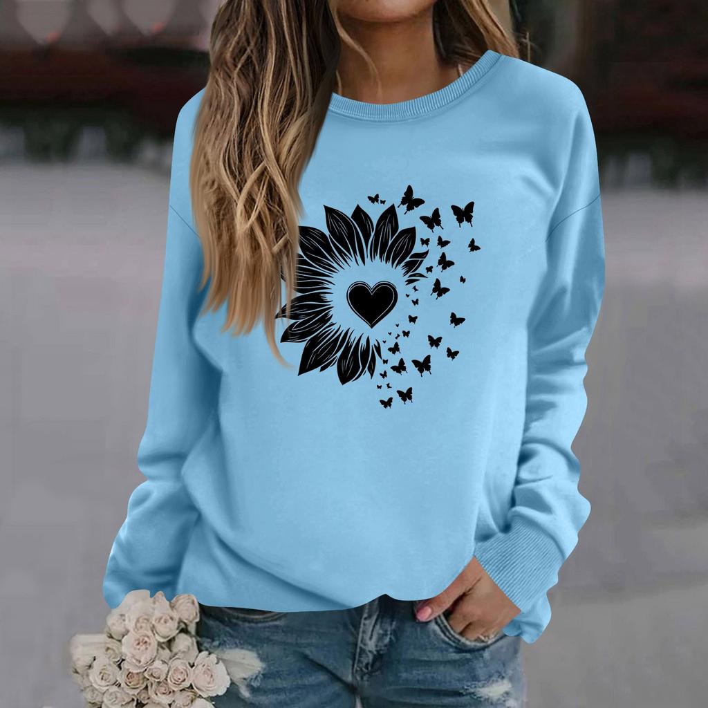 Женская модная повседневная толстовка с длинным рукавом и круглым вырезом с принтом