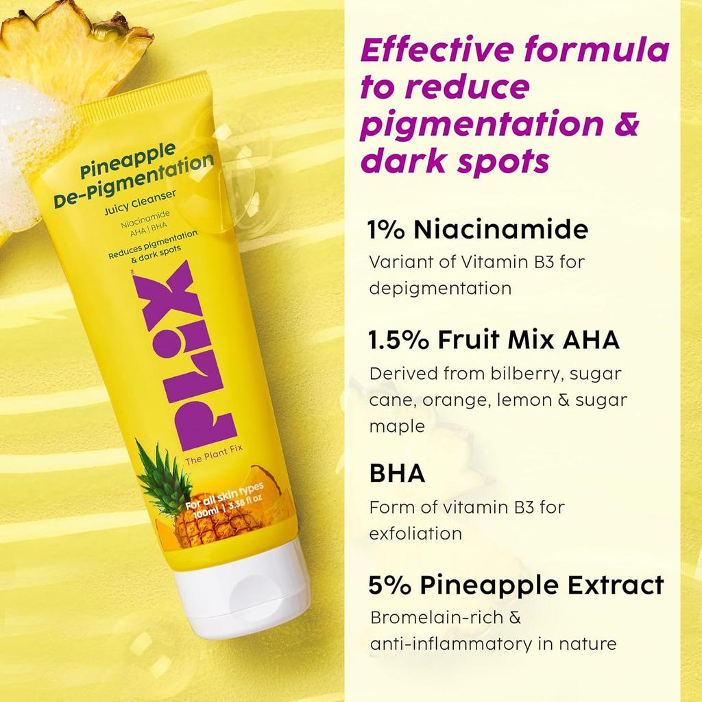 PLIX The Plant Fix Pineapple Clarifying Skincare Regime With Face Wash 100ml,Toner 150ml, Moisturizer 30ml Set