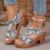 Fashion Snake Pattern High Heels Sandals for Women 2025 Summer Thick Heeled Platform Sandals Woman Peep Toe Buckle Strap Gladiator Shoes