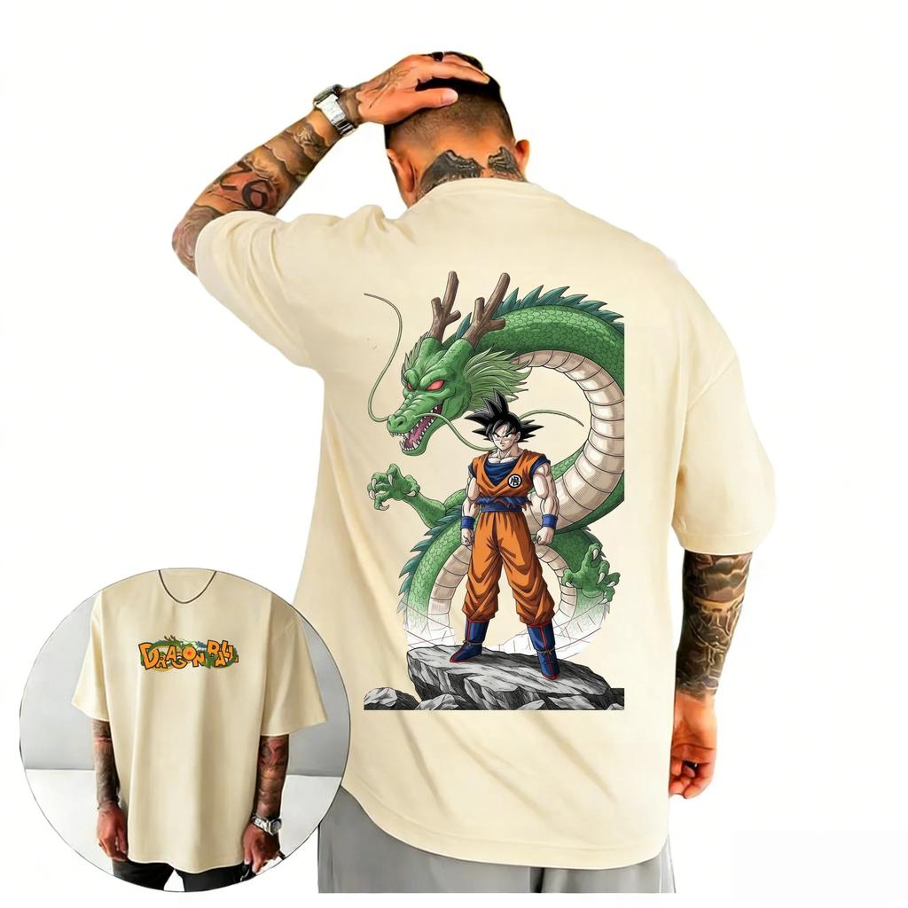 Dragon Ball "Goku & Shenron" Anime Black Comfortable Fashion Vintage Double-Sided Band Graphic Print Women And Men T-shirts