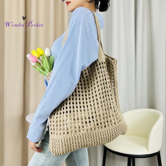 Большая пляжная сумка-тоут, вязаная сумка на плечо, пляжная сумка-тоут, вязаная крючком, большая вместимость, эластичная однотонная сумка, отличная несущая способность, сексуальная одежда для взрослых