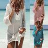 Women's Sleeve Coverups Bikini Hollow Cover Up Lace-up Net Beach Swimsuit Dress