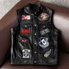 Новый мужской жилет из натуральной кожи, лицевая коровья кожа, вышитая байкерская куртка, мотоциклетная жилетка для езды, модный