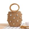 Summer Round Rattan Handmade Diamond Bag Bohemian Straw Bag Bucket Knitting Shoulder Crossbody Bead Beach Bag Holiday Tote