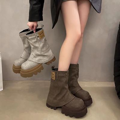 Модный дизайнер Женские массивные джинсовые короткие ботинки Новые 2024 Модные ботильоны на платформе и каблуке Женский комфорт Женские рыцарские ботильоны