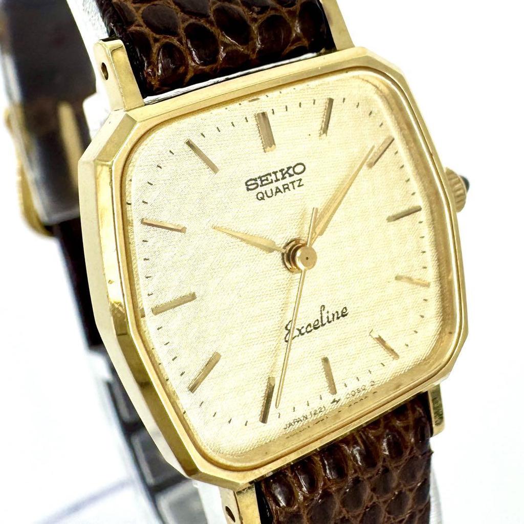 [USED] Battery SEIKO Exceline Watch Gold Leather Strap